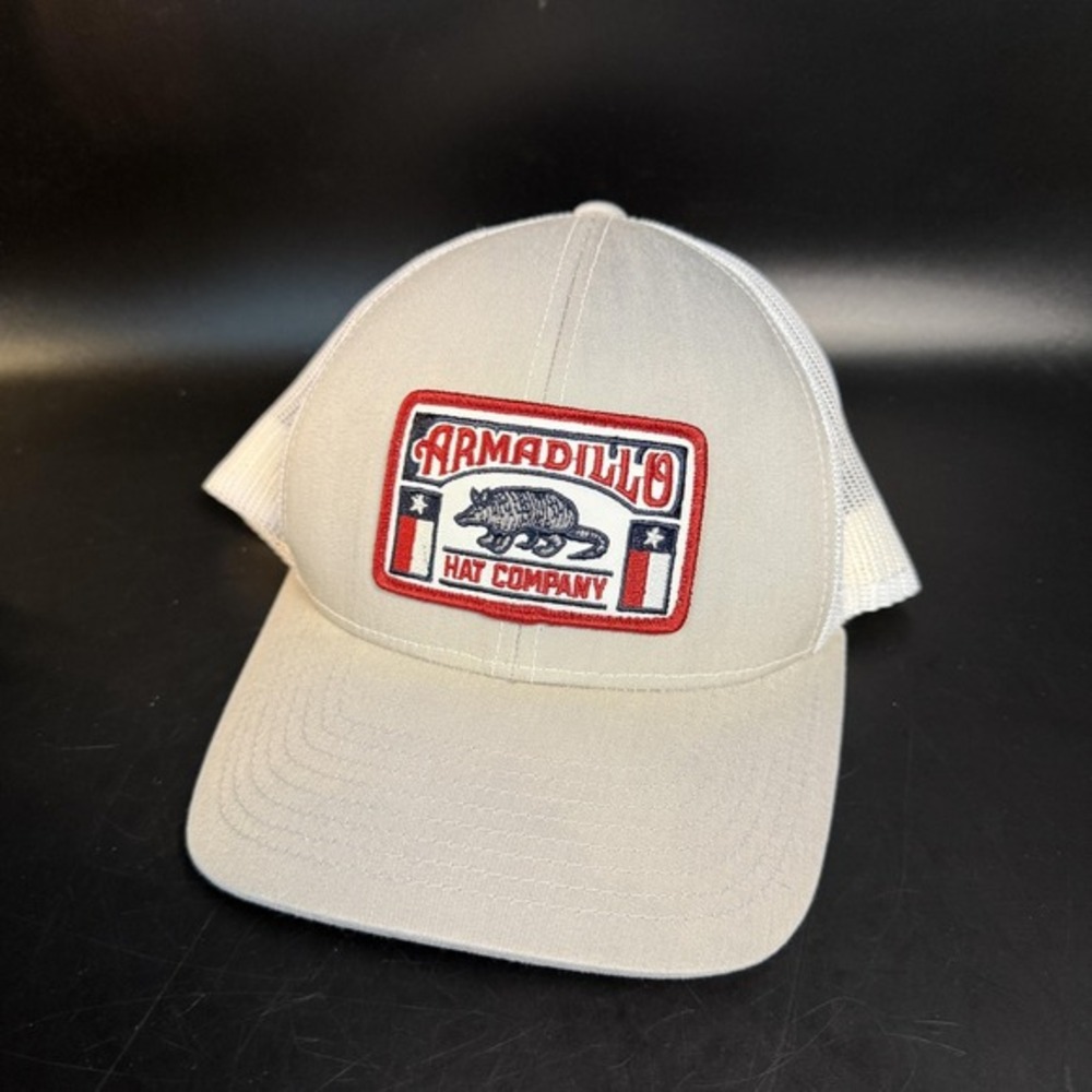 Armadillo Hat Company Pacific Headwear 104C Tan White Mesh Trucker Hat Mens OSFM
